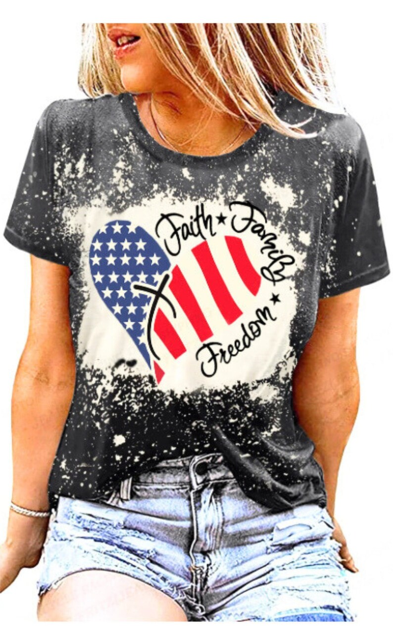 Women's American Flag Baseball T-Shirt – Patriotic 4th Of July Short Sleeve Tee, Casual Graphic Top, Gray - View #12