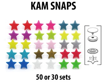 50 o 30 Star KAM Snaps Sets, Broches de plástico para ropa, baberos, Broches KAM decorativos, Broches de ropa de bebé, Botones a presión para pañales