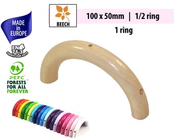 1 Premium Wooden Half Ring 100mm, DIY Rattle Ring for Wooden Toys, Baby Rattles and Play Gym Hanging Toys, Organic Wood Ring, Toy Components