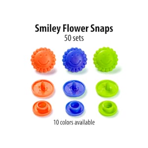 Decorative KAM Snaps for Clothing, Plastic Snap Buttons for Baby Clothes, Glossy Snap Fasteners, Flower Shape - 50 sets