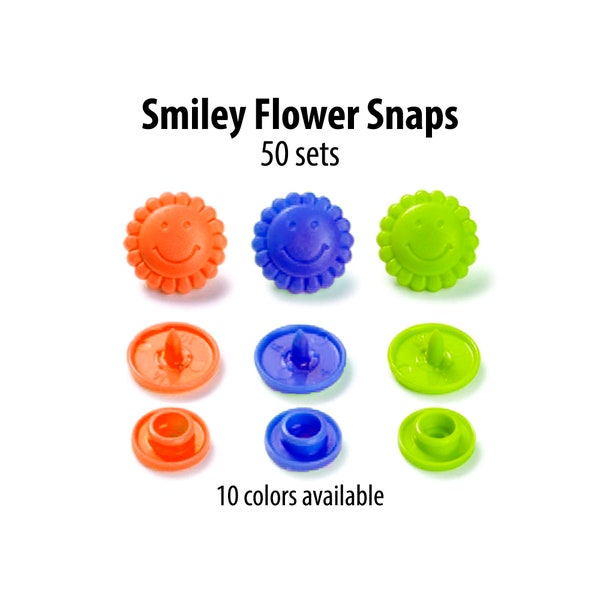 Decorative KAM Snaps for Clothing, Plastic Snap Buttons for Baby Clothes, Glossy Snap Fasteners, Flower Shape - 50 sets