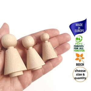 Women Wooden Peg Doll Family, Blank Peg Dolls People for Montessori Toys, Pretend Play Unfinished Plain Pegdoll, DIY Wood Peg People Set