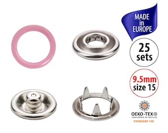 Roze metalen drukknopen voor kleding, 9,5 mm babykleding drukknopen maat 15, metalen drukknopen, grijper open ring Prong drukknopen, geen naaipoppers