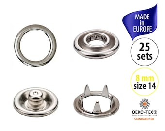 25 petits boutons-pression en métal de 8 mm, boutons-pression miniatures argentés à anneau ouvert pour vêtements de bébé, poupées, pinces, attaches pour vêtements