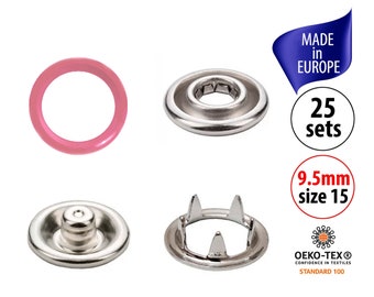 25 bottoni a pressione in metallo rosa per abbigliamento, bottoni a pressione misura 15, bottoni a pressione da 9,5 mm, bottoni a pressione senza cucitura, pinze rosa scuro, bottoni a pressione, bottoni automatici