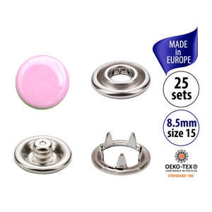 25 Pink Metal Snaps Size 14 for Baby Clothes, Small Tiny Doll Clothes Snaps, Metal Snap Fastener Buttons, Color No Sew Press Gripper Snap