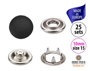 25 sets matzwarte drukknopen maat 15, metalen drukknopen voor kleding, 9,5 mm Prong Cap drukknopen, geen naaigrijper drukknopen, babykleding drukknopen