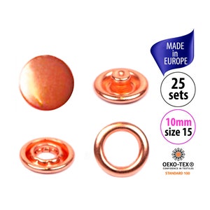 25 Rose Gold Snaps for Baby Clothes, Metal Snap Fastener Buttons, Cap No Sew Snaps for Clothing, Decorative Snaps, Gripper Poppers