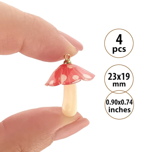 4 Red Mushroom Resin Charms for Earrings, Amanita Mushroom Charm Bulk, Fly Agaric Woodland Charms Pack, Cottagecore Mushroom Pendants
