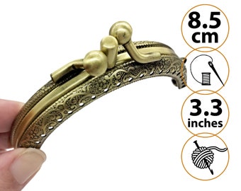 1 Double Pocket Purse Frame Lock, Engraved Clutch Frame Hardware, Semicircle Kiss Lock Purse Clasp with Sewing Holes, Pouch Closure