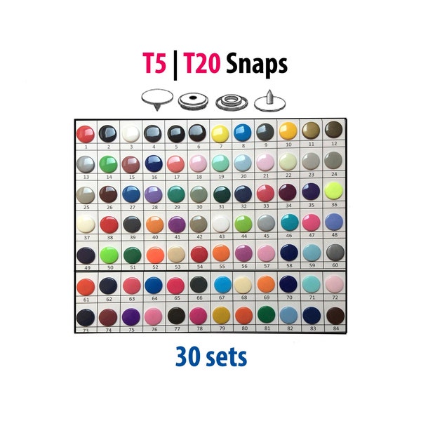 30 KAM Snaps Größe 20 glänzend, Kunststoff Druckknöpfe T5 für Baby Lätzchen, Windeln, Kleidung Snaps, bunte Druckknöpfe