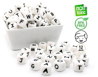 12mm Silicone Letter Beads, Cube Alphabet Beads, English Alphabet Silicone Beads, Assorted Letter Silicone Beads for Name Keychain Lanyard