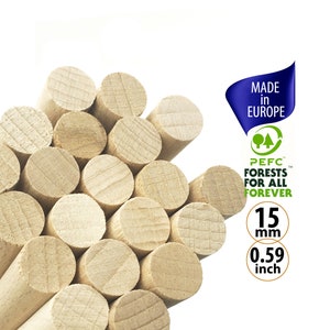 4 Wooden Dowel Rods 15mm for Macrame Wall Hanging, Sports Flags, Wood Dowels for DIY, Wood Pennant Hanger Craft Sticks, Beech Wood Hanger
