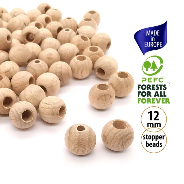 30 Wood Cord Stopper Bead 12mm, Hide the Knot Beads, Stopper Wooden Beads for Silicone Jewelry, Wooden Cord End Bead, Wood Safety Beads