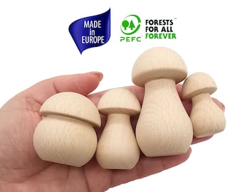 Blank Natural Wooden Mushroom to Paint, Wooden Mushrooms Blank, Wood Craft Toadstools Unfinished, Plain Unpainted Peg Mushroom Supplies