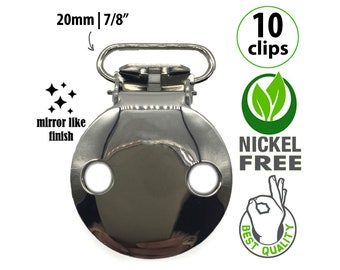 10 Metal Pacifier Clip Hardware, 7/8" Round Suspender Clips with Ventilation Holes, Silver Dummy Clips for DIY Pacifier Holder, Soother Clip
