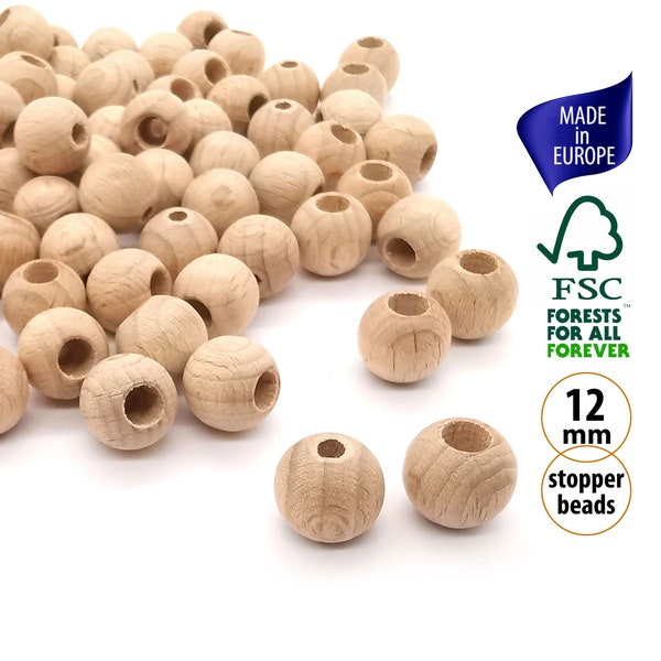 30 Wood Cord Stopper Bead 12mm, Hide the Knot Beads, Stopper Wooden Beads for Silicone Jewelry, Wooden Cord End Bead, Wood Safety Beads