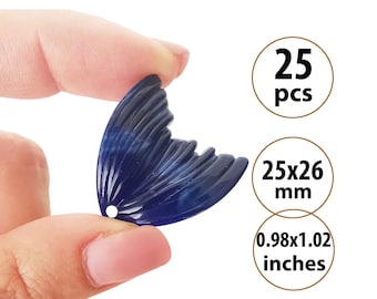 25 BULK Acrylic Mermaid Tail Charms, Whale Tail Charm Pendant for Necklaces, Dark Blue Mermaid Tails, Fishtail Siren Tail Charm for Jewelry