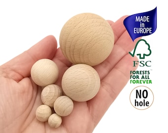 No Hole Beads for Crafts, Undrilled Natural Wooden Ball Beads Without Holes for Gnomes, Sustainable Wood Large and Small Round Wood Balls