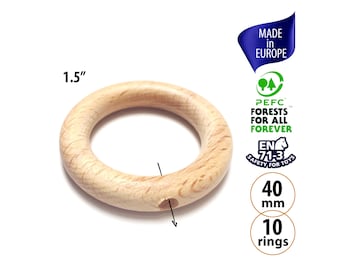 40 mm Anneaux en bois naturel bio en vrac, 3,8 cm Anneaux en bois sans danger pour bébé pour bricolage jouets de gymnastique pour bébé, Anneau en bois pour hochets au crochet, Anneau en macramé