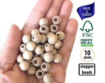 40 petites billes d'arrêt de cordon en bois 10 mm, billes de sécurité pour tétine en silicone, billes d'arrêt de cordon en bois durables pour fixer et maintenir les nœuds