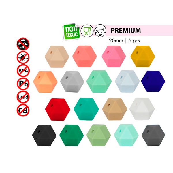 Perles hexagonales en silicone 20 mm pour tours de cou, grandes perles focales douces et légères, Perles en silicone pour stylos, jouet sensoriel, bijoux pour autisme