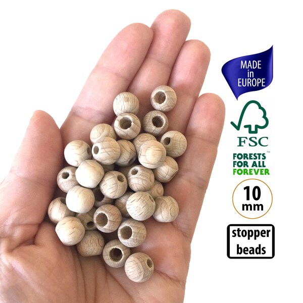 100 petites billes d'arrêt de cordon en bois 10 mm, billes de sécurité pour tétine en silicone, billes d'arrêt de cordon en bois durables pour fixer et maintenir les nœuds