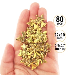 80 Angel Charms Gold, Guardian Angel Charms, Small Christian Charms for Bracelets, Christening Favor Metal Pendants