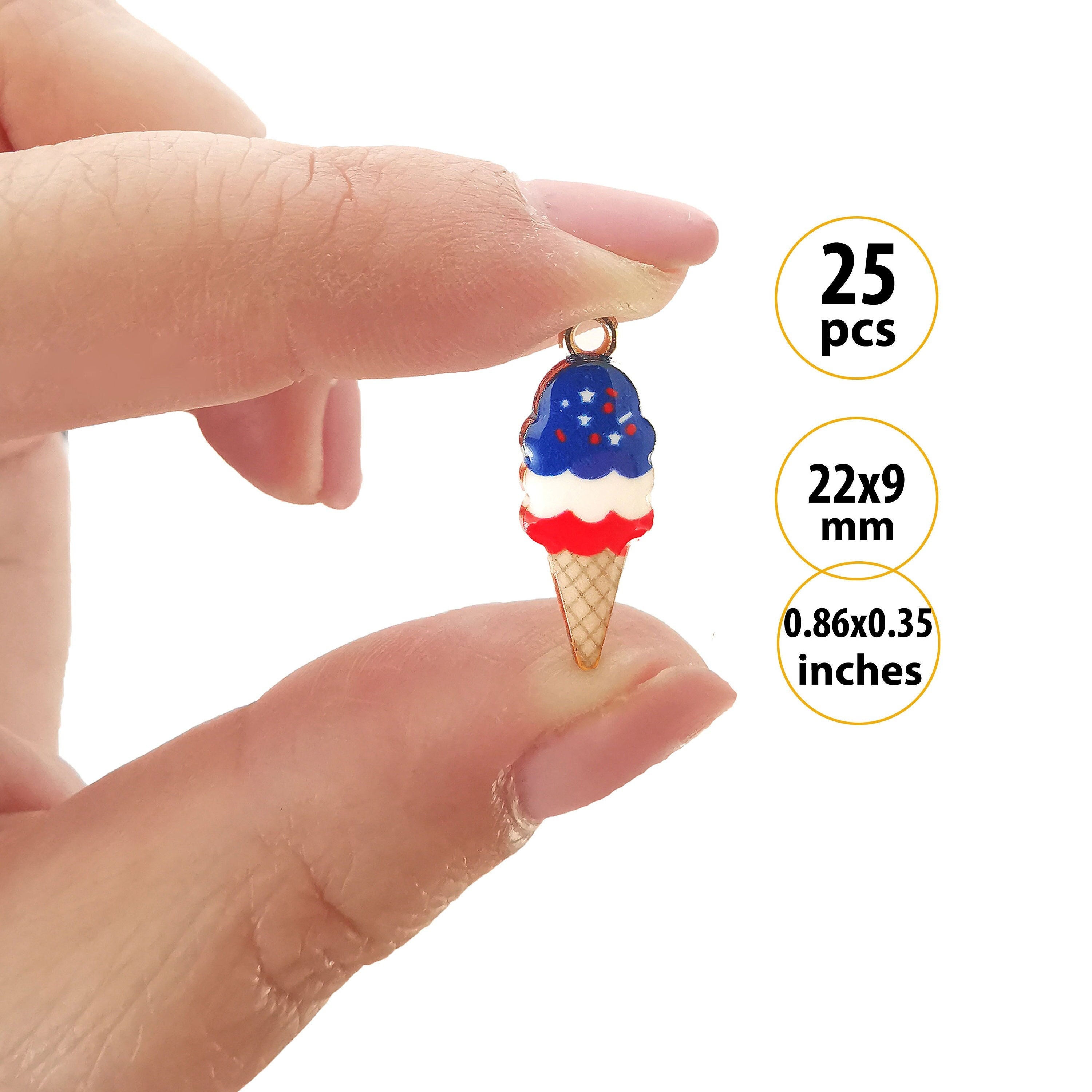 25 Ice Cream Cone BULK Metal Charms USA Flag Gelato Charm 