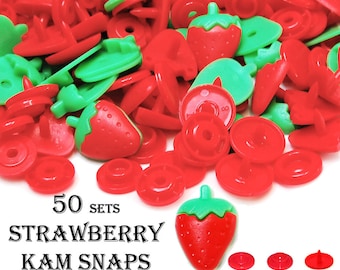 Strawberry Engraved KAM Snaps. plastic snap buttons. KAM snap sets. KAM snap fasteners. diaper snaps. bib snaps. snaps for fabric