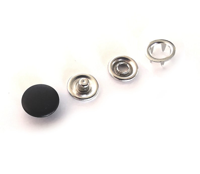 25 Sets Matte Black Snap Buttons Size 15, Metal Snaps for Clothing, 9.5mm Prong Cap Snap Fasteners, No Sew Gripper Snaps, Baby Clothes Snaps image 3