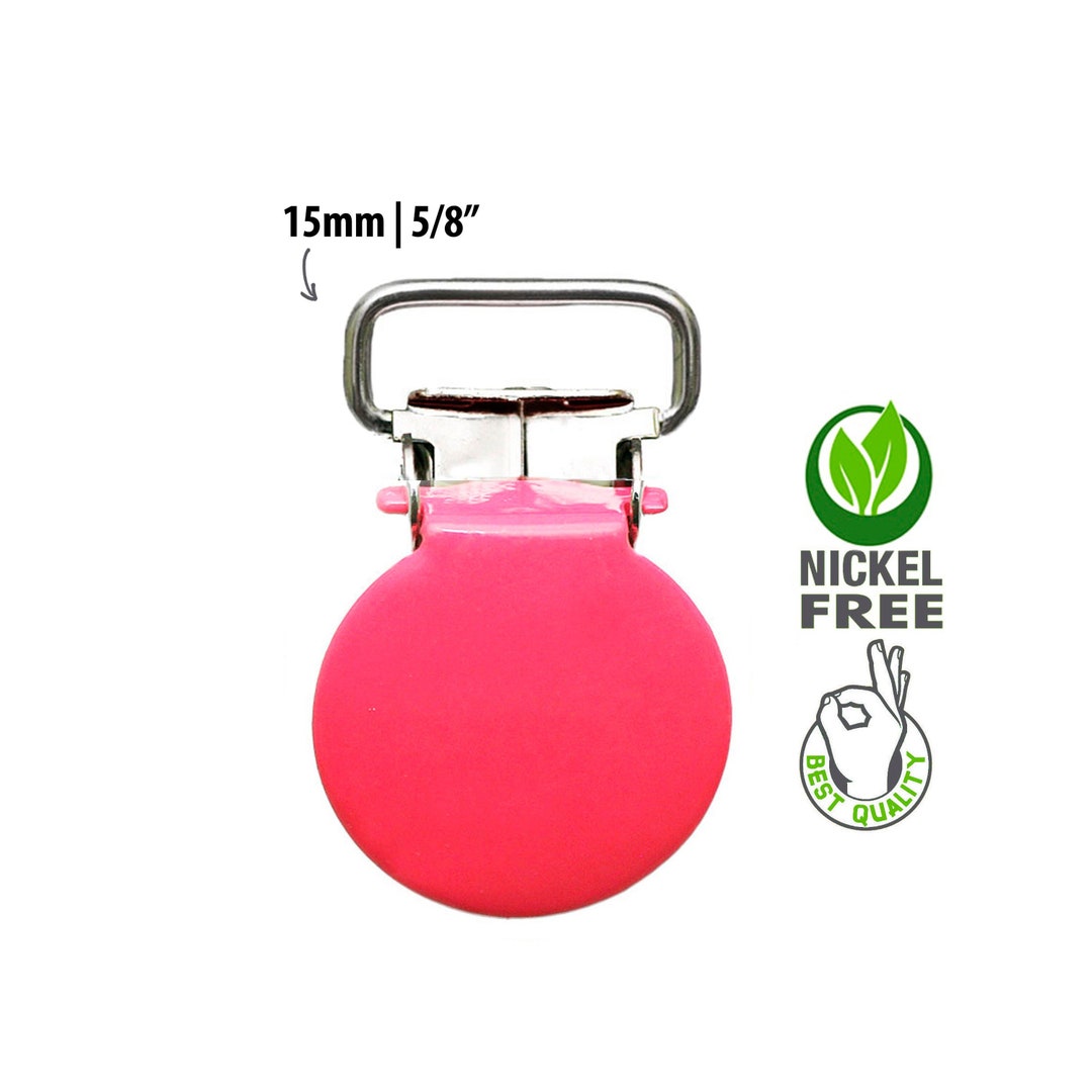 5 Hot Pink Pacifier Clip Hardware 5/8, Round Suspender Clip for