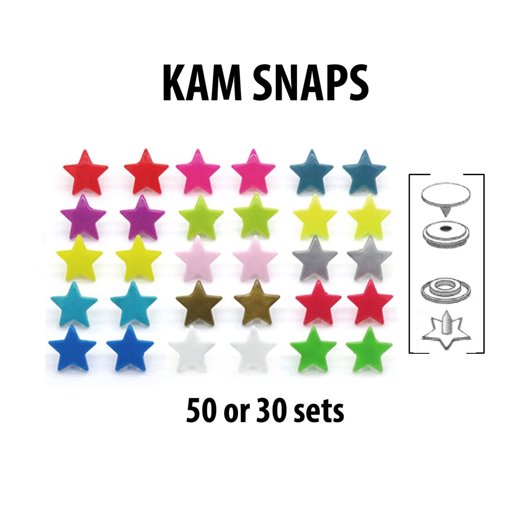 50 or 30 Star KAM Snaps Sets, Plastic Snaps for Clothing, Bibs
