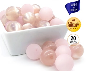 Lot de 10 perles roses assorties, mélange de perles de chewing-gum 20 mm, givrées et nacrées, grosses perles rondes Polaris pour bijoux, grosses perles acryliques