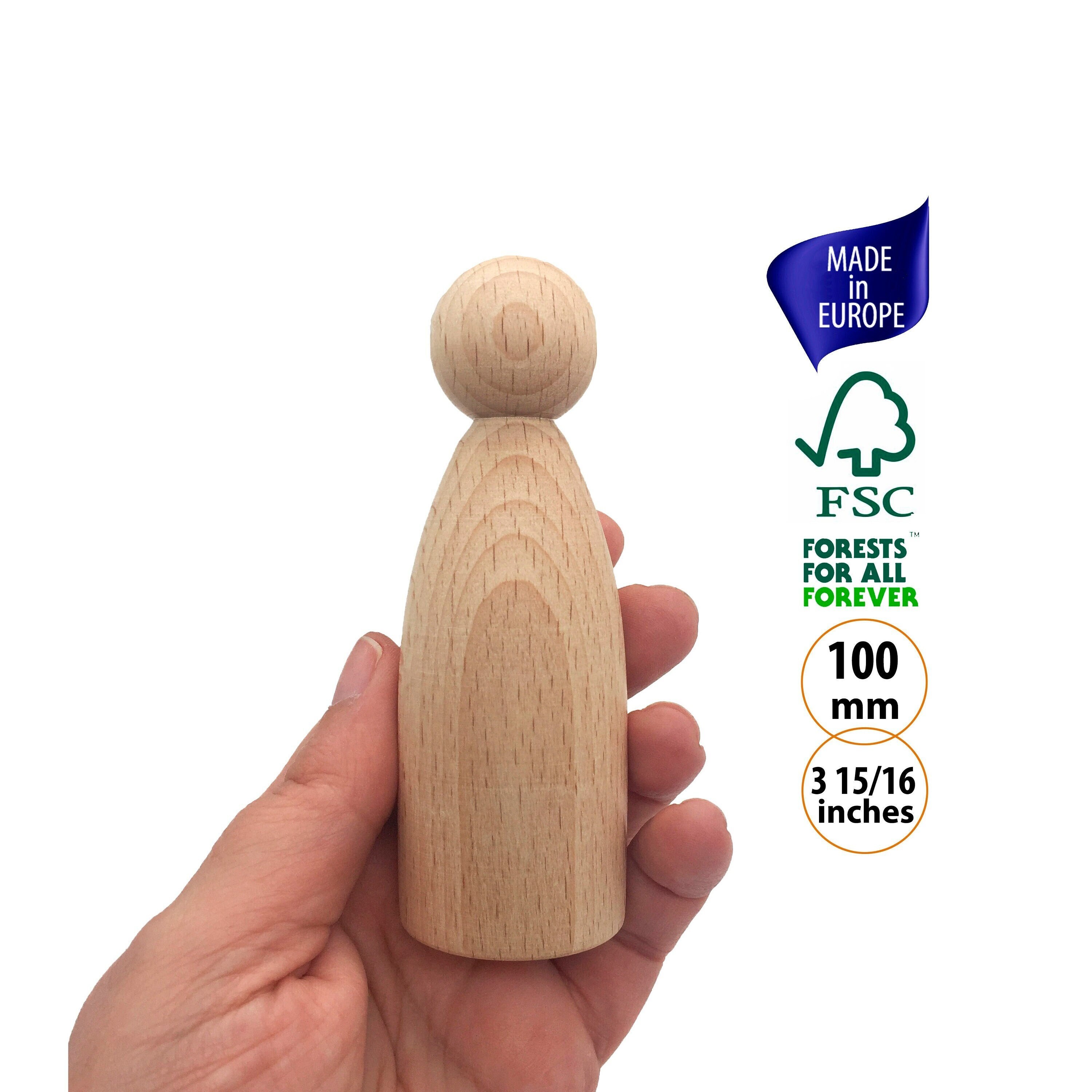 Large Peg Dolls Unfinished, 100mm Natural Wood Peg People, Tall