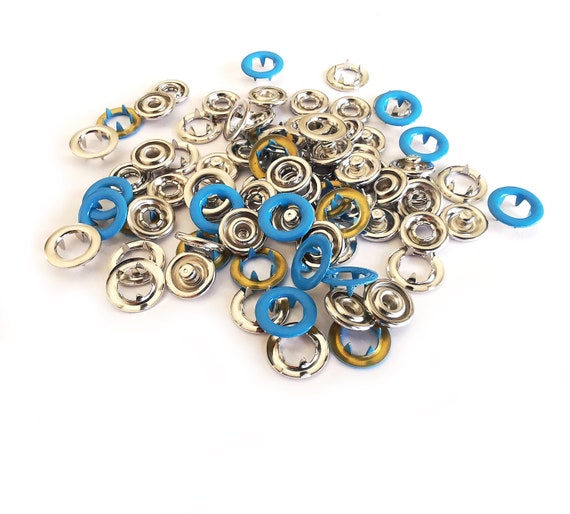 20 Blue Metal Snaps for PRYM Vario Plier, Metal Gripper Snap Fasteners,  Open Ring Snap Buttons for Clothing, No Sew Poppers 