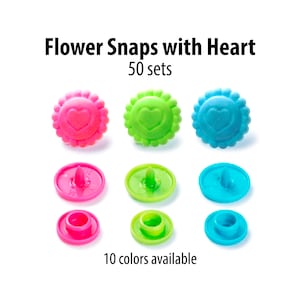 50 Engraved KAM Snaps Sets, Flower Shape Plastic Snaps for Baby Clothes, Colored Decorative Snaps, No Sew Snap Buttons for Clothing,