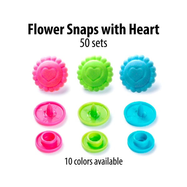 Ensembles de 50 boutons-pression KAM gravés, Boutons-pression en plastique en forme de fleur pour vêtements de bébé, Boutons-pression décoratifs colorés, Boutons-pression sans couture pour vêtements,