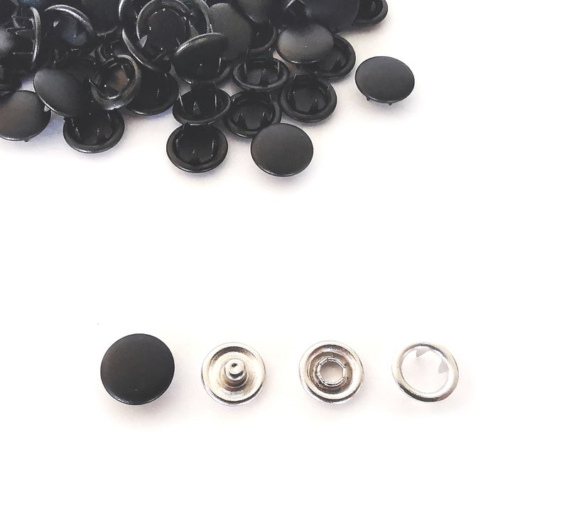 25 Sets Matte Black Snap Buttons Size 15, Metal Snaps for Clothing, 9.5mm Prong Cap Snap Fasteners, No Sew Gripper Snaps, Baby Clothes Snaps image 2