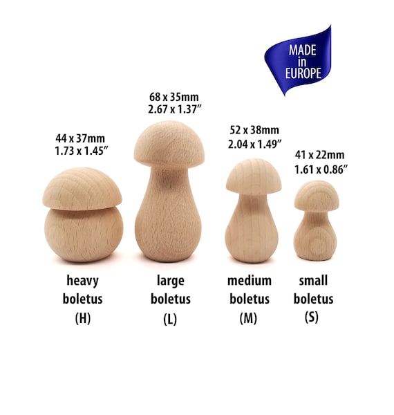 14 Pieces Mini Wooden Mushrooms for Home Decor, Unfinished Wood Peg Dolls for Crafts, 7 Sizes - Beige