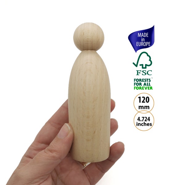 Giant Peg Dolls 120mm, Large Unfinished Natural Tall Blank Wood Peg People, DIY Waldorf Pretend Play, Wood Peg Doll, Wooden Cake Topper