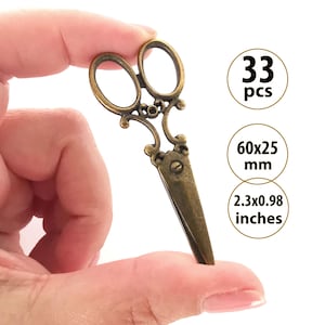 33 Vintage Scissors Charms BULK, Antique Bronze Scissor Charms Lot, Seamstress, Hairdresser, Shears Metal Pendants for Necklaces, EU Seller