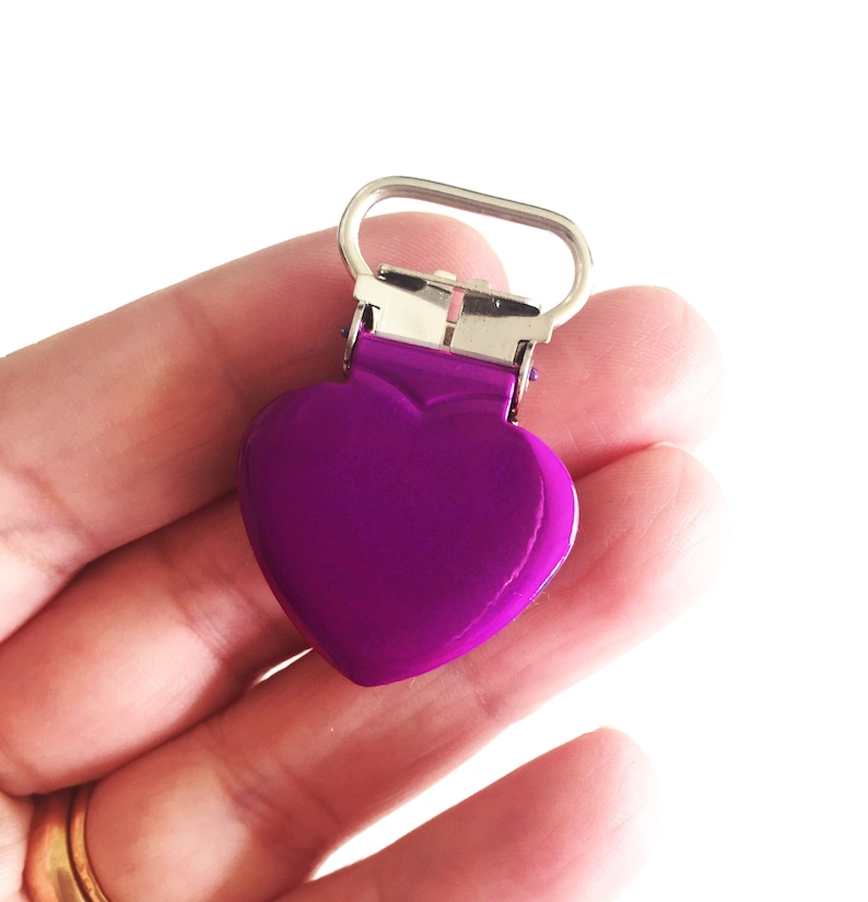 Paci Clips for Macrame and Fabric Dummy Clips Purple Bulk Suspender Clip Hardware Heart Pacifier Clip for DIY Pacifier Holder 10 clips