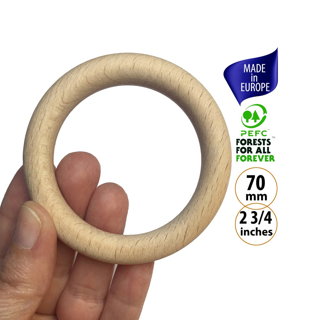 1 Wooden Ring for Crafts, Large Gym Rings, European Wood Rings 70mm ...