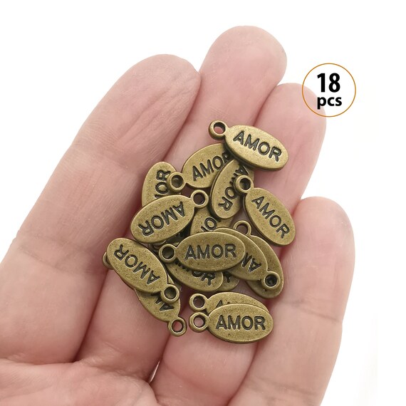 18 Antique Gold Spanish Amor Metal Charms for Bracelets Small