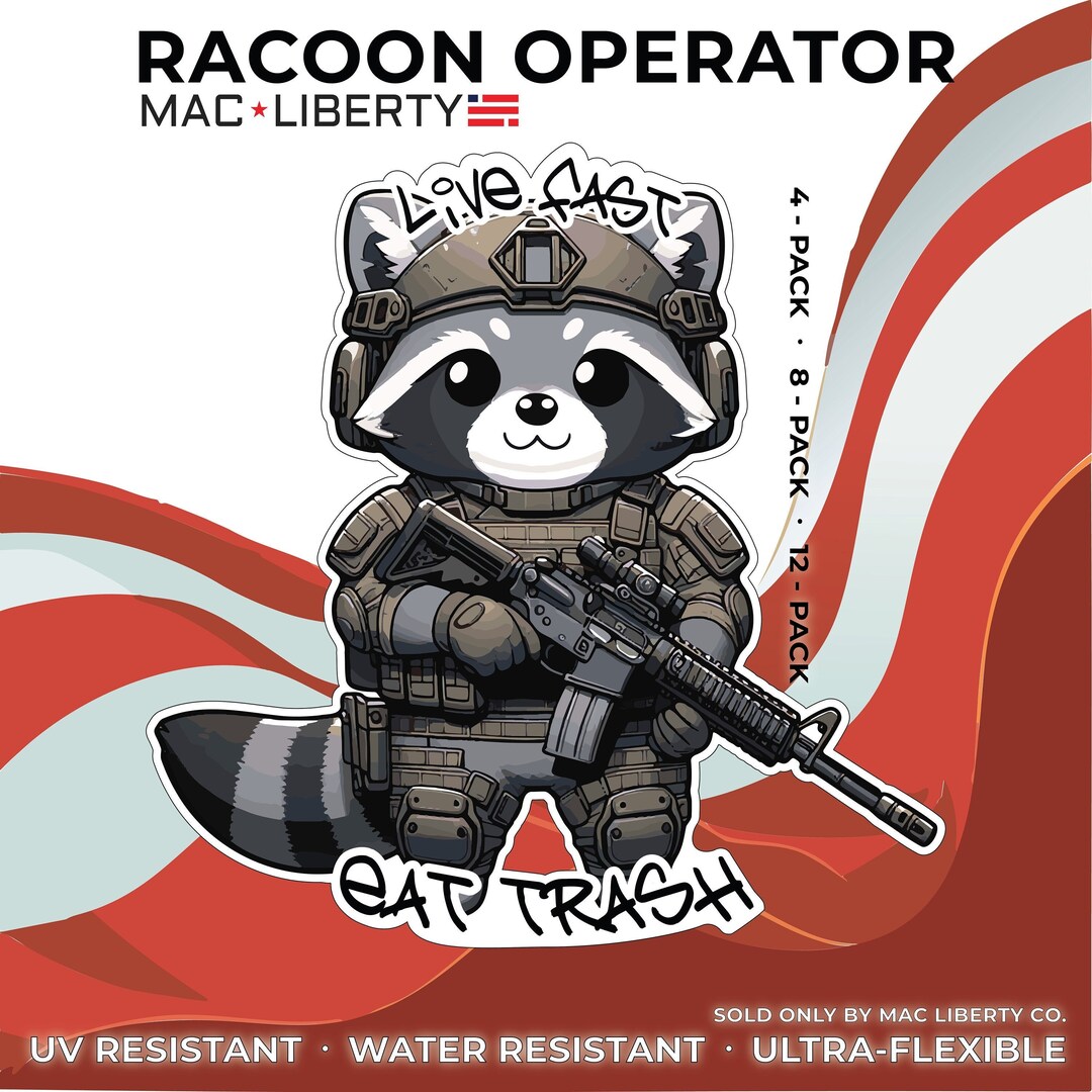 4x Racoon Operator Stickers | 4, 8, & 12 Pack Size | Cute UV Proof ...