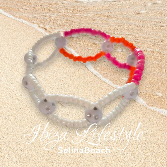 Summervibe Boho Beaded Bracelet White/Pink/Orange/ Hand Made
