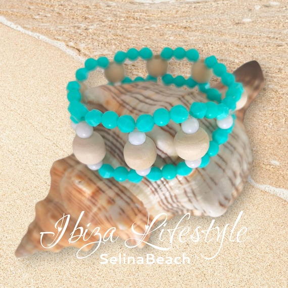 Boho Beaded Bracelet Turquoise/Natural Ibiza Handmade