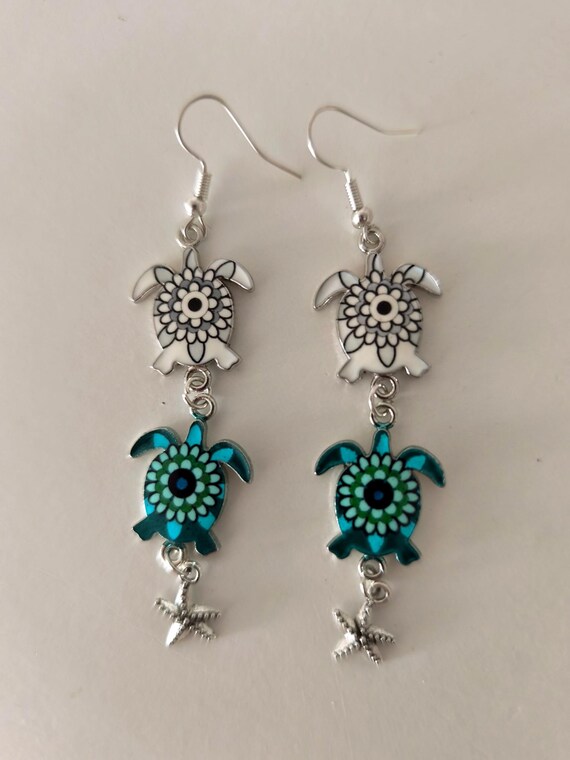IBIZA Boho Earrings Turtle with Starfish Handmade New