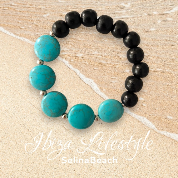Boho Beaded Bracelet Turquoise/Black Hand Made
